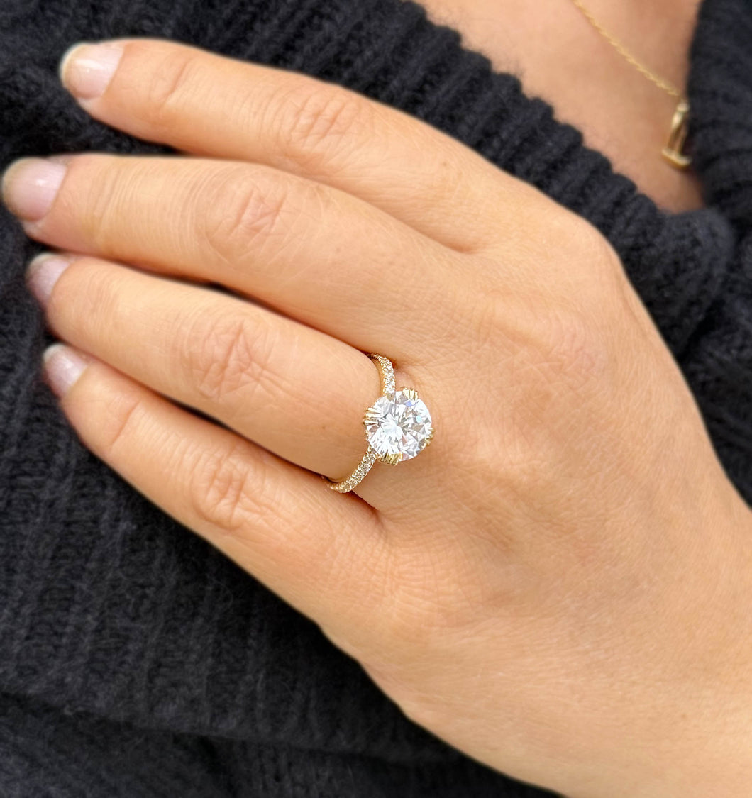 Round Cut Moissanites Engagement Ring Four Double Prong Set In 14K Solid Yellow Gold Inner Halo Style Women's Wedding Bridal Ring 4.00ctw