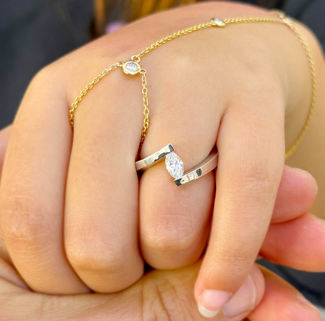 A Spectacular Tension Style 14K Solid And Heavy White Gold Marquise Shape Moissanites Engagement Ring, Wedding Bridal Solitaire 0.50ctw