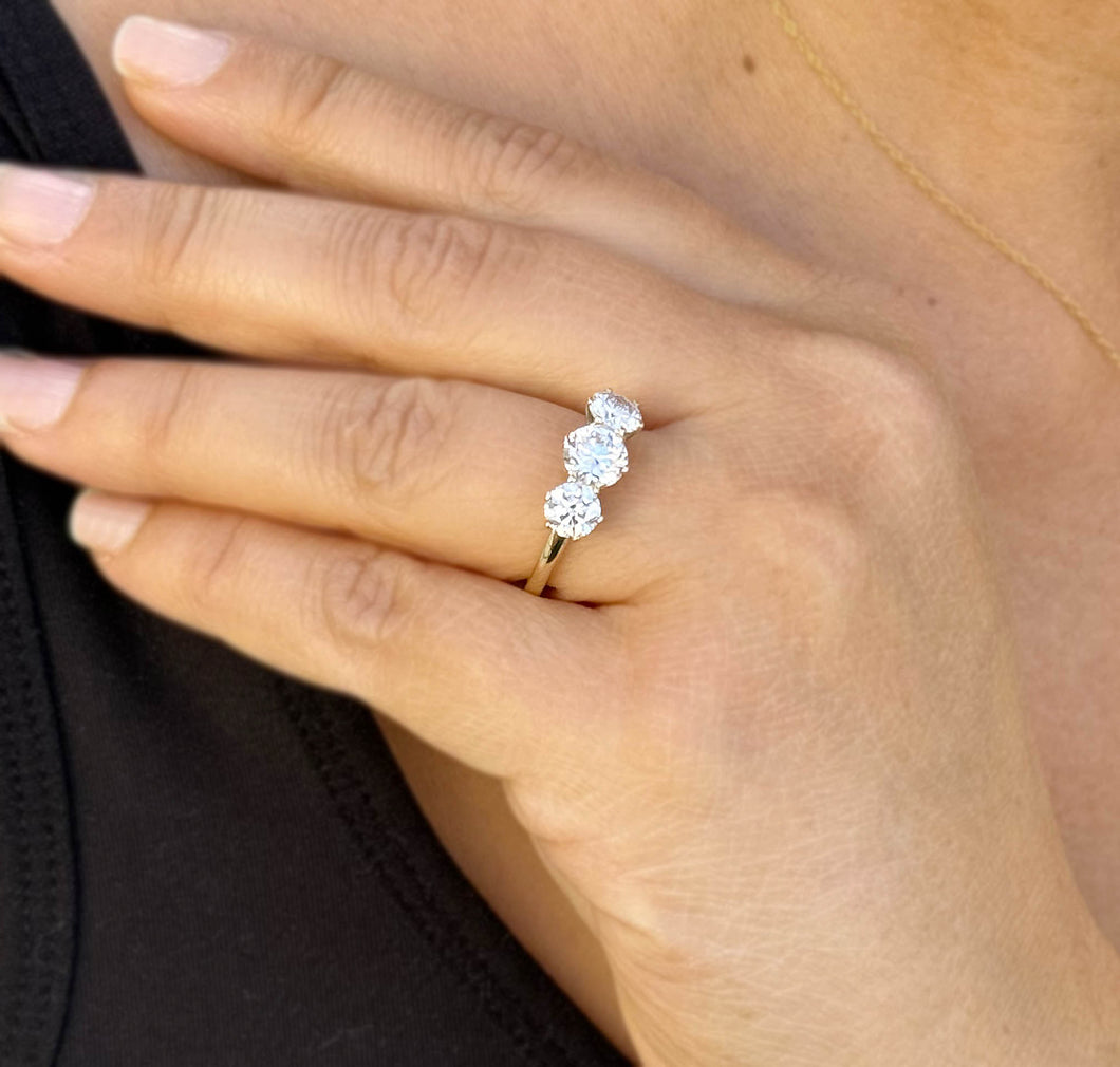 Round Cut Moissanites Engagement Ring Prong Set Wedding Bridal Set Three Stone Style Solitaire Ring 14K Solid Yellow Gold 2.00ctw