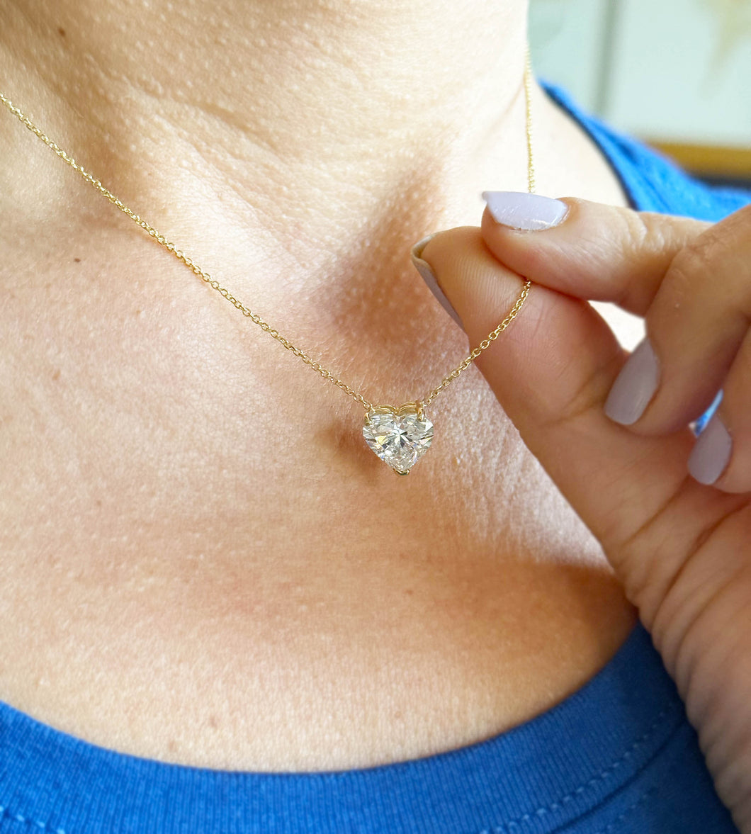 Hear Shape Simulated Diamond Solitaire Necklace And Chain Dainty Minimalist Prong Set 14k Solid Yellow Gold Pendant Bridal Wedding Gift 3.00