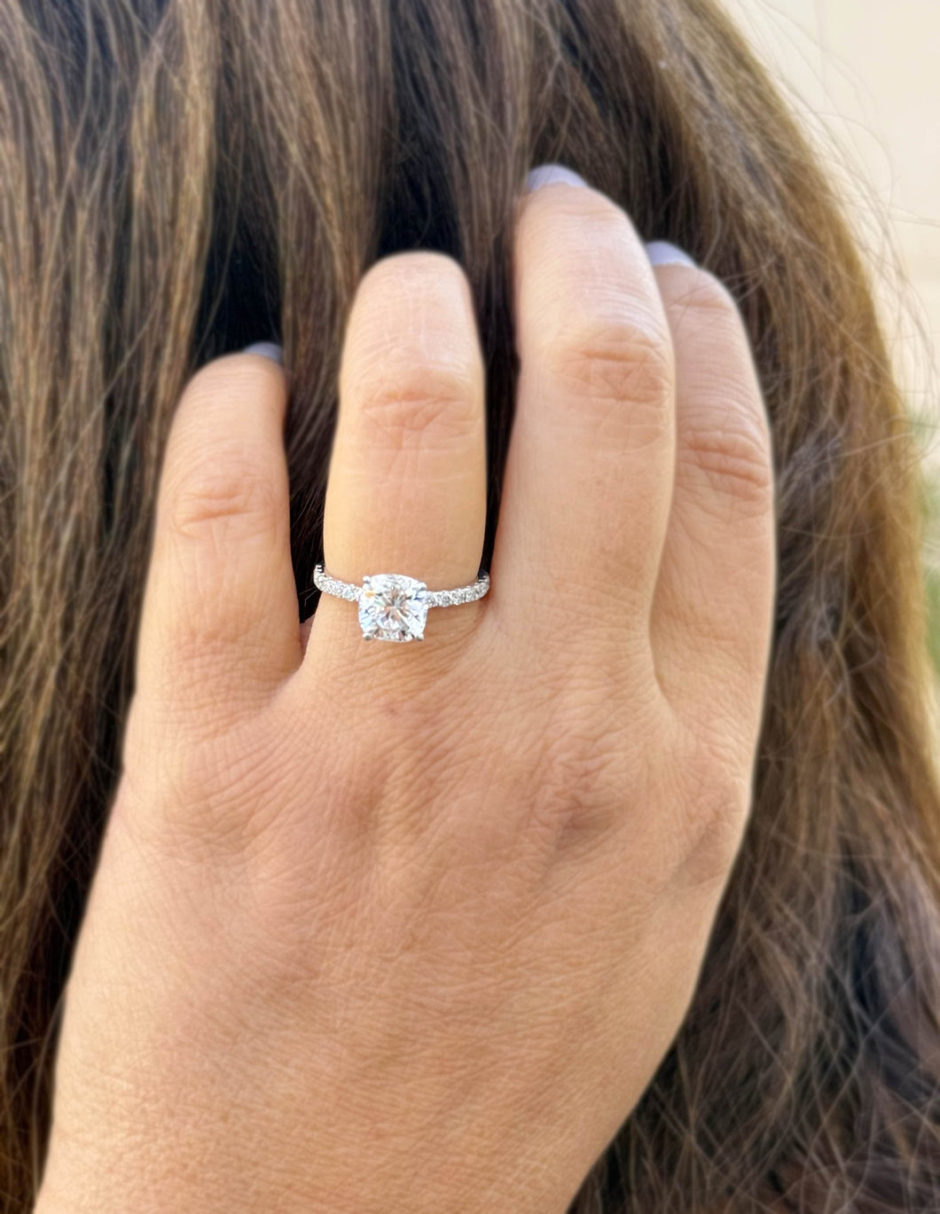 Cushion Cut And Round Cut Sides Moissanites Engagement Ring Prong Set Wedding Ring Minimalist Bridal Ring For Her 14K Solid White Gold 2.20