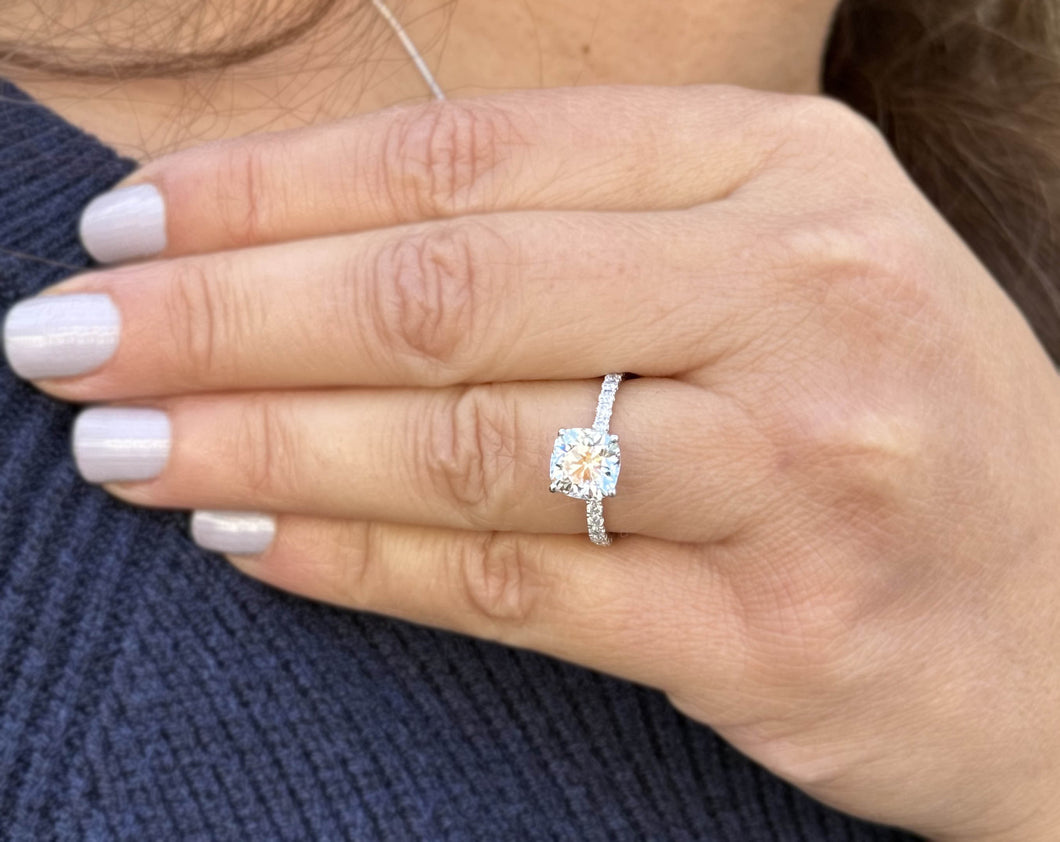 Cushion Cut And Round Cut Sides Diamond Engagement Ring IGI Certified Wedding Ring Half Eternity Bridal Ring 14k Solid White Gold 1.75ctw