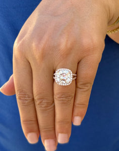 Cushion Cut and Round Cut Sides Simulated Diamonds Engagement Ring 14K Solid Rose Gold Halo Split Shank Design Wedding Bridal Ring 7.70ctw