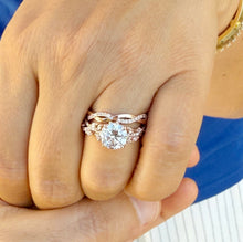 Load image into Gallery viewer, Round Cut And Marquise Simulated Diamonds Engagement Ring And Matching Band Set Wedding Set Prong Set Bridal Set 14K Solid Rose Gold 2.90ctw
