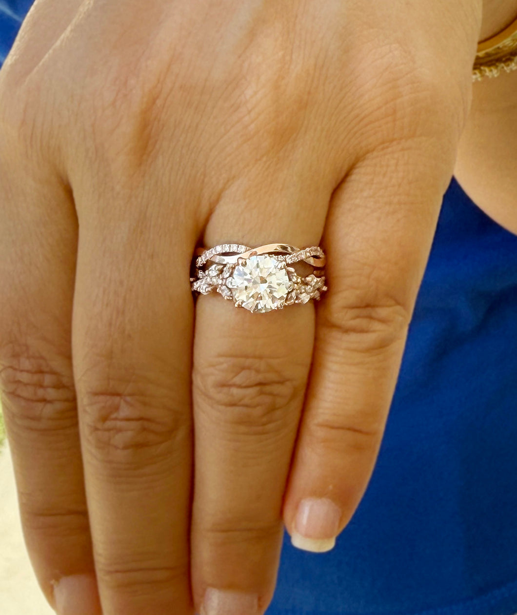 Round Cut And Marquise Simulated Diamonds Engagement Ring And Matching Band Set Wedding Set Prong Set Bridal Set 14K Solid Rose Gold 2.90ctw