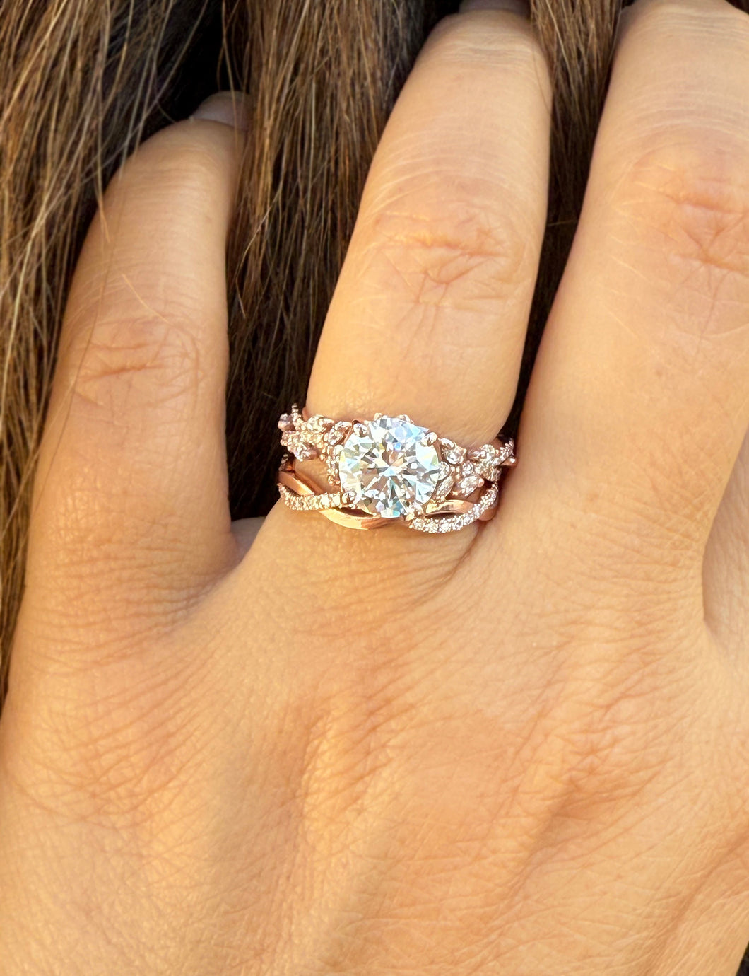 Round Cut And Marquise IGI Cerrtified Diamond Engagement Ring And Matching Band Set Wedding Set Prong Set Bridal Set 14K Solid Rose Gold 2.90ctw (Copy) (Copy)