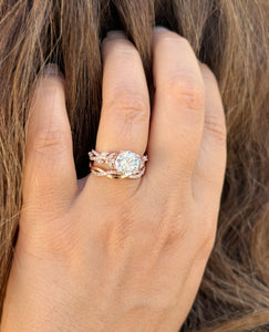 Round Cut And Marquise Simulated Diamonds Engagement Ring And Matching Band Set Wedding Set Prong Set Bridal Set 14K Solid Rose Gold 2.90ctw