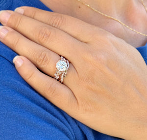 Round Cut And Marquise Simulated Diamonds Engagement Ring And Matching Band Set Wedding Set Prong Set Bridal Set 14K Solid Rose Gold 2.90ctw