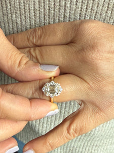 Emerald Cut And Round Cut Sides Moissanites Engagement Ring Halo Wedding Ring Minimalist Bridal Ring 14K Solid Yellow Gold Propose Ring 2.65
