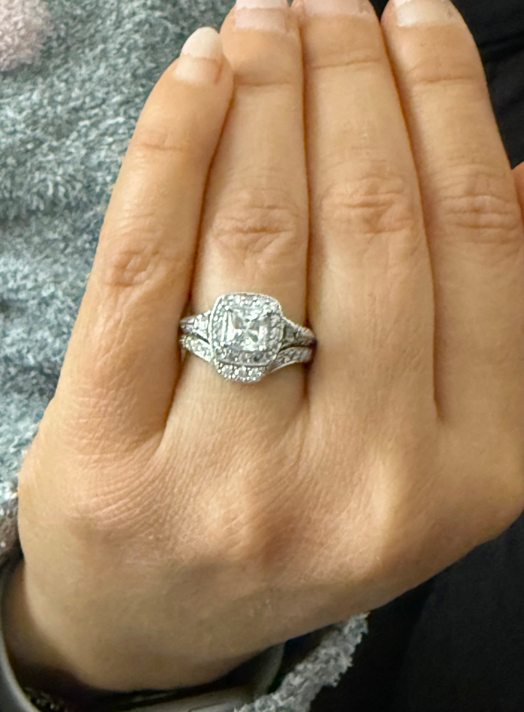 IGI Certified Princess Cut And Round Cut Sides Diamond Engagement Ring And Matching Band Wedding Ring Set 14k Solid White Gold 2.50ctw