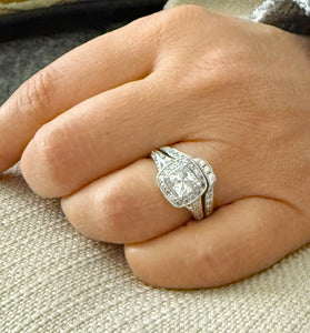 Princess Cut And Round Cut Sides Simulated Diamonds Engagement Ring And Matching Band Wedding Bridal Set 14K White Gold Bridal Set 2.50ctw
