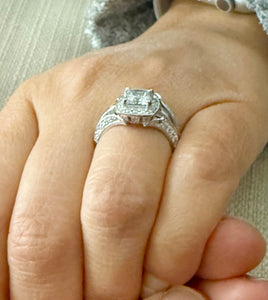 Princess Cut And Round Cut Sides Simulated Diamonds Engagement Ring And Matching Band Wedding Bridal Set 14K White Gold Bridal Set 2.50ctw