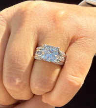 Load image into Gallery viewer, Cushion Cut and Round Cut Sides Simulated Diamonds Engagement Ring Hidden Halo Wedding Ring Bridal Propose Ring 14K Solid White Gold 5.50ctw
