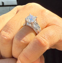 Load image into Gallery viewer, Cushion Cut and Round Cut Sides Simulated Diamonds Engagement Ring Hidden Halo Wedding Ring Bridal Propose Ring 14K Solid White Gold 5.50ctw
