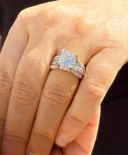 Load image into Gallery viewer, Cushion Cut and Round Cut Sides Simulated Diamonds Engagement Ring Hidden Halo Wedding Ring Bridal Propose Ring 14K Solid White Gold 5.50ctw
