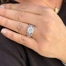 Load image into Gallery viewer, Cushion Cut and Round Cut Sides Simulated Diamonds Engagement Ring Hidden Halo Wedding Ring Bridal Propose Ring 14K Solid White Gold 5.50ctw
