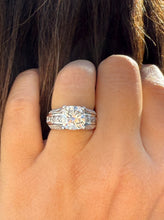 Load image into Gallery viewer, Cushion Cut and Round Cut Sides Simulated Diamonds Engagement Ring Hidden Halo Wedding Ring Bridal Propose Ring 14K Solid White Gold 5.50ctw
