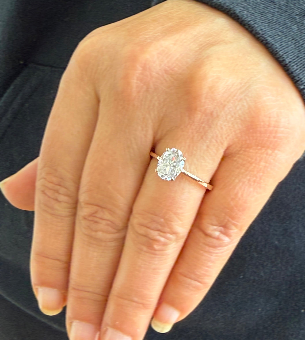 Cathedral Four Prong Setting Solitaire Ring Oval Shape Moissanite Engagement Ring Minimalist Wedding Ring For Her 14K Solid Rose Gold 2.00