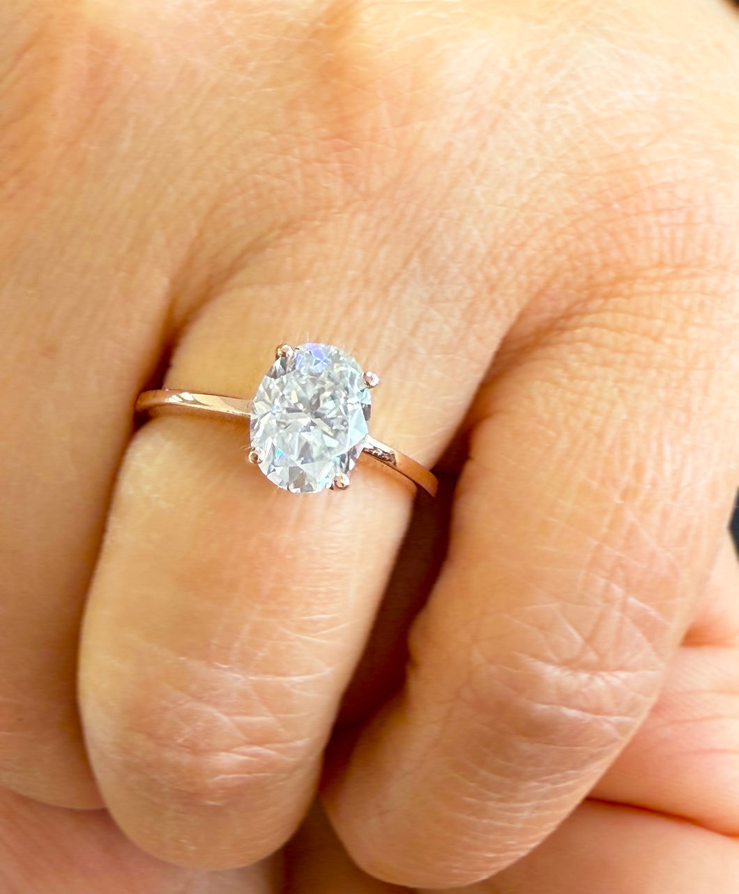 Four Prong Setting 2.00ct Solitaire Wedding Ring Oval Shape Simulated Diamonds Engagement Ring Set In 14K Solid Rose Gold Bridal Ring