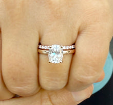 Load image into Gallery viewer, Elongated Cushion Cut Moissanite Engagement Ring And Matching Band Set In 14K Solid Rose Gold Four Prong Wedding Ring And Band 3.20ctw
