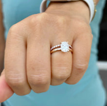 Load image into Gallery viewer, Elongated Cushion Cut Moissanite Engagement Ring And Matching Band Set In 14K Solid Rose Gold Four Prong Wedding Ring And Band 3.20ctw
