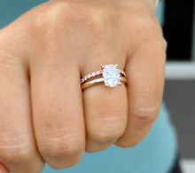 Load image into Gallery viewer, Elongated Cushion Cut Moissanite Engagement Ring And Matching Band Set In 14K Solid Rose Gold Four Prong Wedding Ring And Band 3.20ctw
