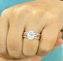 Load image into Gallery viewer, Elongated Cushion Cut Moissanite Engagement Ring And Two Matching Bands Set In 14K Solid Rose Gold Four Prong Wedding Ring And Band 3.40ctw
