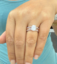 Load image into Gallery viewer, Elongated Cushion Cut Moissanite Engagement Ring And Two Matching Bands Set In 14K Solid Rose Gold Four Prong Wedding Ring And Band 3.40ctw
