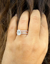 Load image into Gallery viewer, Elongated Cushion Cut Moissanite Engagement Ring And Two Matching Bands Set In 14K Solid Rose Gold Four Prong Wedding Ring And Band 3.40ctw
