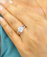 Load image into Gallery viewer, Elongated Cushion Cut Moissanite Engagement Ring And Two Matching Bands Set In 14K Solid Rose Gold Four Prong Wedding Ring And Band 3.40ctw
