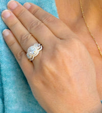 Load image into Gallery viewer, Round Cut Diamond Engagement Ring And Matching Band Three Stone Style IGI Certified 14k Solid Yellow Gold Halo Bridal Wedding set 2.45ctw
