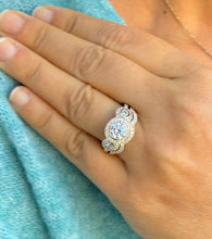 Load image into Gallery viewer, Round Cut Diamond Engagement Ring And Matching Band Three Stone Style IGI Certified 14k Solid Yellow Gold Halo Bridal Wedding set 2.45ctw
