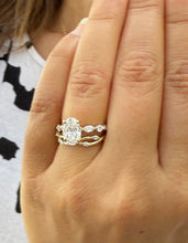 Load image into Gallery viewer, Oval Cut Simulated Diamonds And Round And Marquise Cut Sides Engagement Ring And Matching Band Wedding Set 2.50ctw In 14K Solid Yellow Gold
