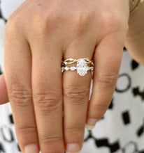 Load image into Gallery viewer, Oval Cut Simulated Diamonds And Round And Marquise Cut Sides Engagement Ring And Matching Band Wedding Set 2.50ctw In 14K Solid Yellow Gold
