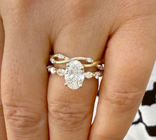 Load image into Gallery viewer, Oval Cut Simulated Diamonds And Round And Marquise Cut Sides Engagement Ring And Matching Band Wedding Set 2.50ctw In 14K Solid Yellow Gold

