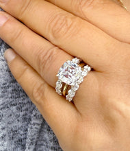 Load image into Gallery viewer, Cushion Cut and Round Cut Sides Simulated Diamonds Engagement Ring And Two Matching Bands 14K Solid Yellow Gold Wedding Ring Bridal 7.50ctw
