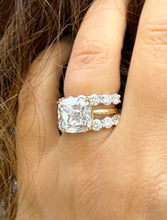 Load image into Gallery viewer, Cushion Cut and Round Cut Sides Simulated Diamonds Engagement Ring And Two Matching Bands 14K Solid Yellow Gold Wedding Ring Bridal 7.50ctw
