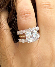 Load image into Gallery viewer, Cushion Cut and Round Cut Sides Simulated Diamonds Engagement Ring And Two Matching Bands 14K Solid Yellow Gold Wedding Ring Bridal 7.50ctw
