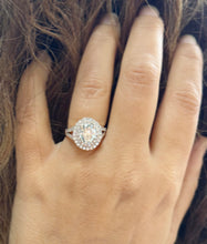 Load image into Gallery viewer, Oval Shape and Round Cut Sides Simulated Diamonds Engagement Ring Double Halo Wedding Ring Split Shank Bridal Ring 14K Solid Rose Gold 2.80ctw
