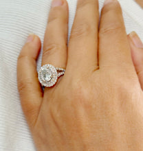 Load image into Gallery viewer, Oval Shape and Round Cut Sides Simulated Diamonds Engagement Ring Double Halo Wedding Ring Split Shank Bridal Ring 14K Solid Rose Gold 2.80ctw
