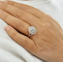 Load image into Gallery viewer, Oval Shape and Round Cut Sides Simulated Diamonds Engagement Ring Double Halo Wedding Ring Split Shank Bridal Ring 14K Solid Rose Gold 2.80ctw
