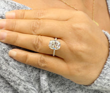 Load image into Gallery viewer, Rectangular Cushion Cut And Round Cut Sides Simulated Diamonds Engagement Ring Four Prong 14K Solid Yellow Gold Wedding Bridal Ring 4.20ctw
