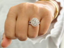 Load image into Gallery viewer, Oval Shape and Round Cut Sides Simulated Diamonds Engagement Ring Double Halo Wedding Ring Split Shank Bridal Ring 14K Solid Rose Gold 2.80ctw
