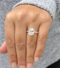 Load image into Gallery viewer, Rectangular Cushion Cut And Round Cut Sides Simulated Diamonds Engagement Ring Four Prong 14K Solid Yellow Gold Wedding Bridal Ring 4.20ctw
