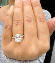 Load image into Gallery viewer, Rectangular Cushion Cut And Round Cut Sides Simulated Diamonds Engagement Ring Four Prong 14K Solid Yellow Gold Wedding Bridal Ring 4.20ctw
