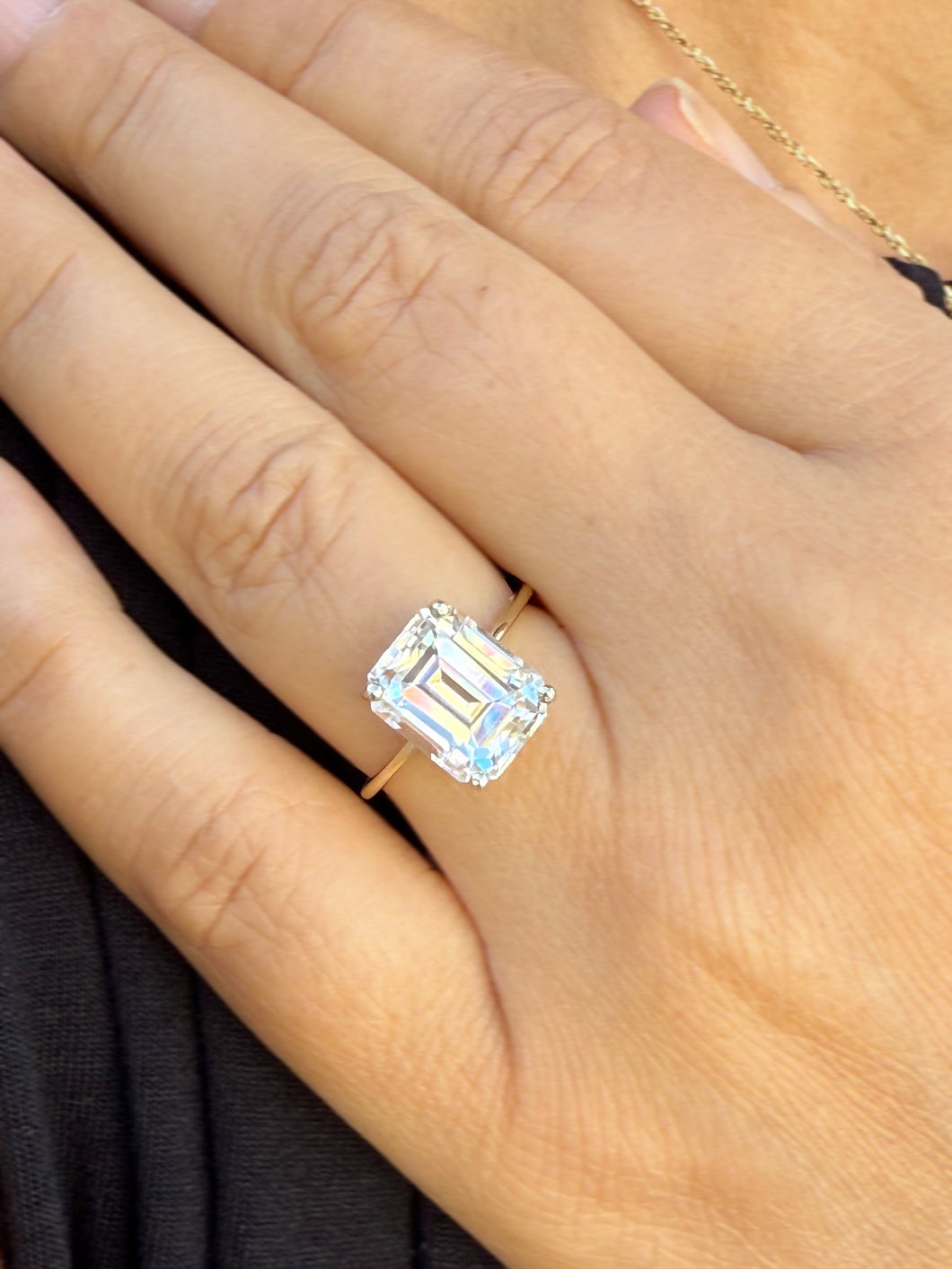 Emerald Cut Moissanites Solitaire Engagement Ring 14K Solid Yellow Gold Wedding Ring Four Prong Set Solitaire Bridal Ring For Her 5.00ctw