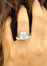 Load image into Gallery viewer, Cushion And Round Cut Moissanite Engagement Ring And Matching Band Set In 14K Solid Yellow Gold Four Prong Wedding Ring And Band Set 6.00ctw
