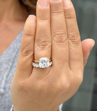 Load image into Gallery viewer, Cushion And Round Cut Moissanite Engagement Ring And Matching Band Set In 14K Solid Yellow Gold Four Prong Wedding Ring And Band Set 6.00ctw
