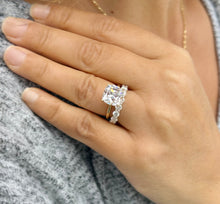 Load image into Gallery viewer, Cushion And Round Cut Moissanite Engagement Ring And Matching Band Set In 14K Solid Yellow Gold Four Prong Wedding Ring And Band Set 6.00ctw
