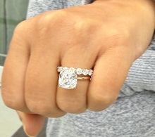 Load image into Gallery viewer, Cushion And Round Cut Moissanite Engagement Ring And Matching Band Set In 14K Solid Yellow Gold Four Prong Wedding Ring And Band Set 6.00ctw
